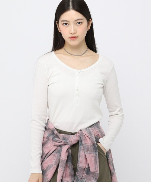 3.3 Field Trip (3.3フィールドトリップ)の「3.3 Field Trip/ボタンUネック長袖T(Tシャツ/カットソー・レディース・グレー/アイボリー・FREE)」の1枚目の写真