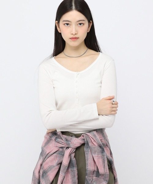 3.3 Field Trip (3.3フィールドトリップ)の「3.3 Field Trip/ボタンUネック長袖T(Tシャツ/カットソー・レディース・グレー/アイボリー・FREE)」の6枚目の写真