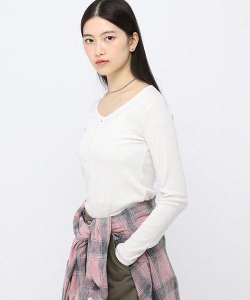 3.3 Field Trip (3.3フィールドトリップ)の「3.3 Field Trip/ボタンUネック長袖T(Tシャツ/カットソー・レディース・グレー/アイボリー・FREE)」の7枚目の写真