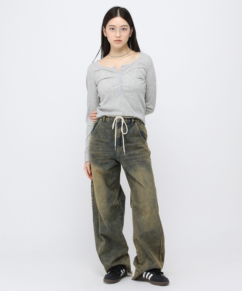 3.3 Field Trip (3.3フィールドトリップ)の「3.3 Field Trip/ボタンUネック長袖T(Tシャツ/カットソー・レディース・グレー/アイボリー・FREE)」の8枚目の写真