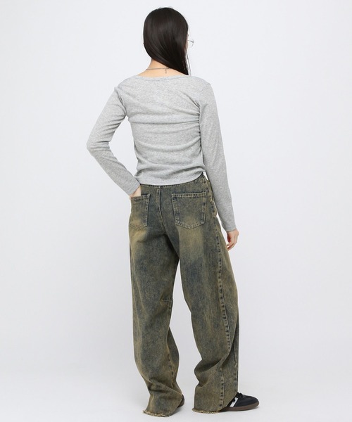 3.3 Field Trip (3.3フィールドトリップ)の「3.3 Field Trip/ボタンUネック長袖T(Tシャツ/カットソー・レディース・グレー/アイボリー・FREE)」の10枚目の写真