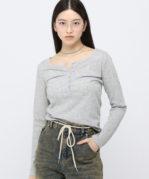 3.3 Field Trip (3.3フィールドトリップ)の「3.3 Field Trip/ボタンUネック長袖T(Tシャツ/カットソー・レディース・グレー/アイボリー・FREE)」の11枚目の写真