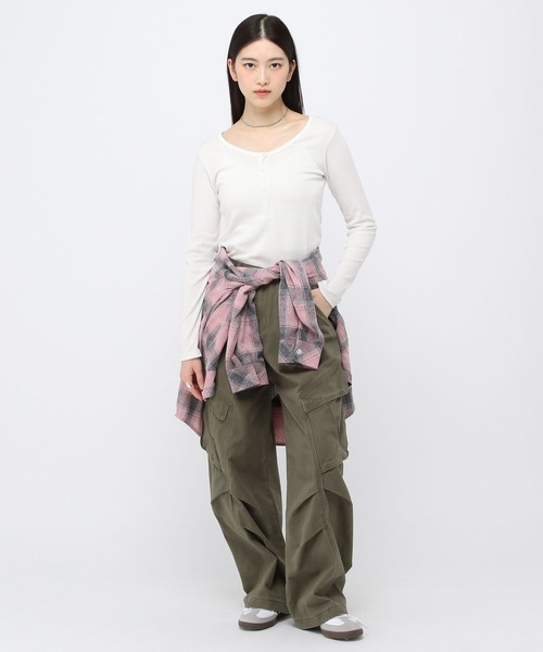 3.3 Field Trip (3.3フィールドトリップ)の「3.3 Field Trip/ボタンUネック長袖T(Tシャツ/カットソー・レディース・グレー/アイボリー・FREE)」の3枚目の写真