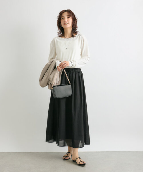 RIVE DROITE（リヴドロワ）の「アセテートロングTシャツ（Tシャツ/カットソー・レディース・ブラック/オフホワイト・FREE）」の3枚目の写真