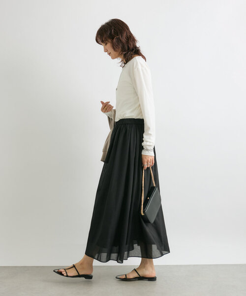 RIVE DROITE（リヴドロワ）の「アセテートロングTシャツ（Tシャツ/カットソー・レディース・ブラック/オフホワイト・FREE）」の5枚目の写真