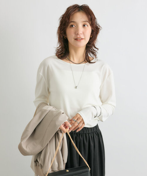 RIVE DROITE（リヴドロワ）の「アセテートロングTシャツ（Tシャツ/カットソー・レディース・ブラック/オフホワイト・FREE）」の7枚目の写真