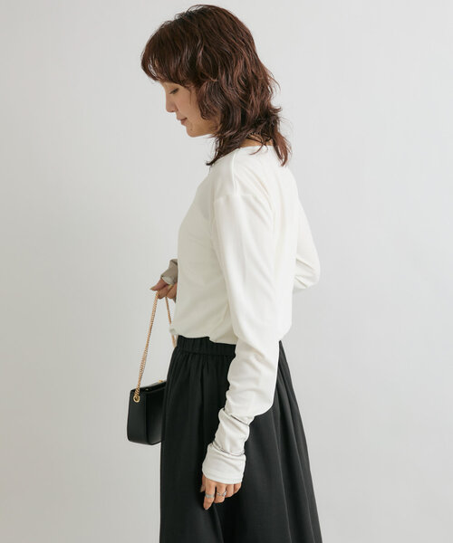 RIVE DROITE（リヴドロワ）の「アセテートロングTシャツ（Tシャツ/カットソー・レディース・ブラック/オフホワイト・FREE）」の8枚目の写真