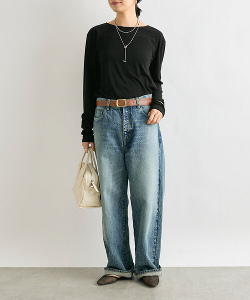 RIVE DROITE（リヴドロワ）の「アセテートロングTシャツ（Tシャツ/カットソー・レディース・ブラック/オフホワイト・FREE）」の17枚目の写真