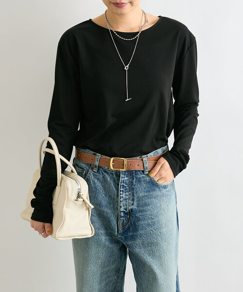 RIVE DROITE（リヴドロワ）の「アセテートロングTシャツ（Tシャツ/カットソー・レディース・ブラック/オフホワイト・FREE）」の21枚目の写真