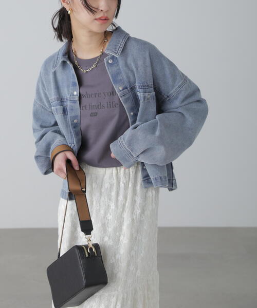 FREE'S MART（フリーズマート）の「◆フロントポケットショートシャツブルゾン（ブルゾン・レディース・ホワイト/ブルー系その他/ブルー系その他3・SMALL/MEDIUM）」の3枚目の写真