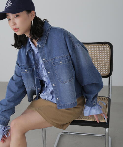 FREE'S MART（フリーズマート）の「◆フロントポケットショートシャツブルゾン（ブルゾン・レディース・ホワイト/ブルー系その他/ブルー系その他3・SMALL/MEDIUM）」の6枚目の写真