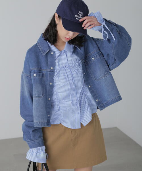 FREE'S MART（フリーズマート）の「◆フロントポケットショートシャツブルゾン（ブルゾン・レディース・ホワイト/ブルー系その他/ブルー系その他3・SMALL/MEDIUM）」の7枚目の写真