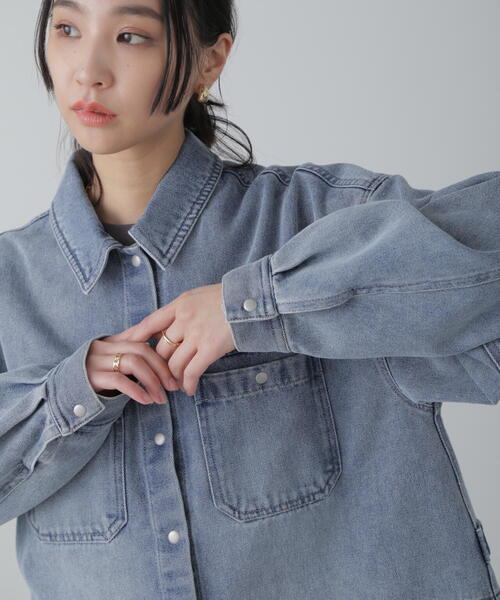 FREE'S MART（フリーズマート）の「◆フロントポケットショートシャツブルゾン（ブルゾン・レディース・ホワイト/ブルー系その他/ブルー系その他3・SMALL/MEDIUM）」の18枚目の写真