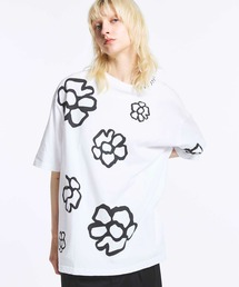《UNISEX》Flower Hand-Printed Oversized Stitched Crew Neck T-shirt/フラワーハンドプリントオーバーサイズドステッチクルーネックTシャツ【MAISON SPECIAL/メゾンスペシャル】