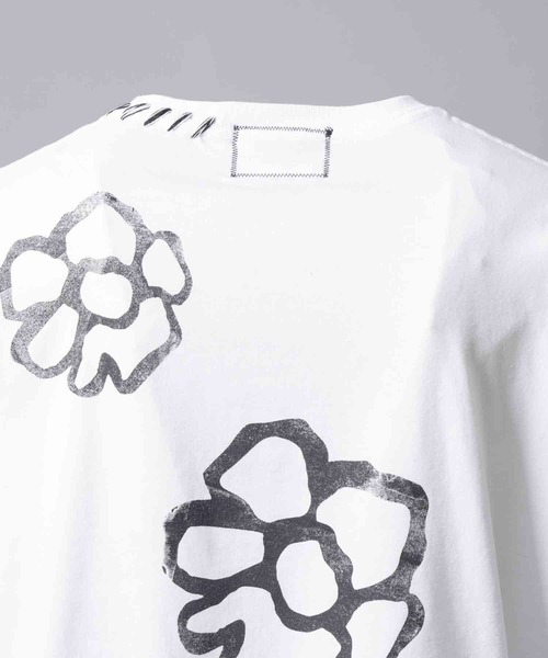 UNISEX》Flower Hand-Printed Oversized Stitched Crew Neck T