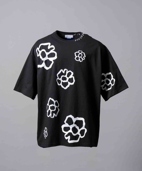 UNISEX》Flower Hand-Printed Oversized Stitched Crew Neck T