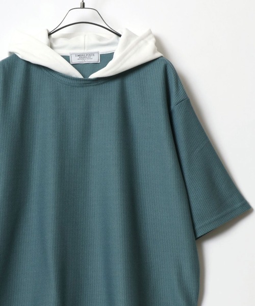 ANPAS(アンパス)の「Dry Fabric Moss Stitch Fake Layered Hoodie/ドライ 鹿の子 フェイクレイヤード Tパーカー メンズ レディース(パーカー・メンズ・ブルー/ライトグレー/ブラウン/グリーン・M/L/LL)」の3枚目の写真
