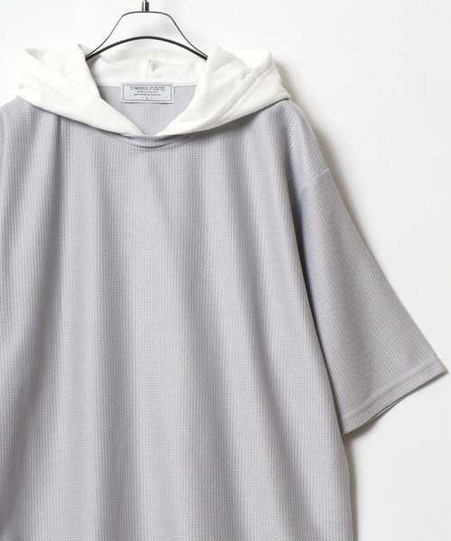 ANPAS(アンパス)の「Dry Fabric Moss Stitch Fake Layered Hoodie/ドライ 鹿の子 フェイクレイヤード Tパーカー メンズ レディース(パーカー・メンズ・ブルー/ライトグレー/ブラウン/グリーン・M/L/LL)」の1枚目の写真