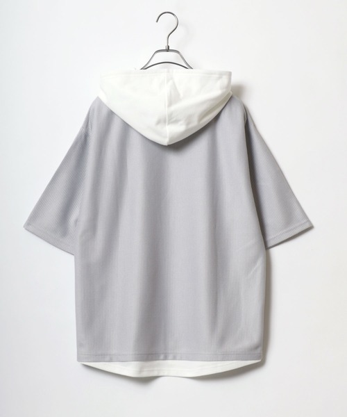 ANPAS(アンパス)の「Dry Fabric Moss Stitch Fake Layered Hoodie/ドライ 鹿の子 フェイクレイヤード Tパーカー メンズ レディース(パーカー・メンズ・ブルー/ライトグレー/ブラウン/グリーン・M/L/LL)」の5枚目の写真