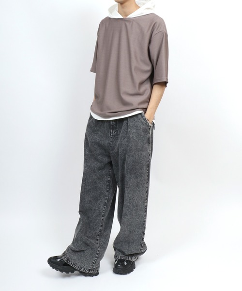 ANPAS(アンパス)の「Dry Fabric Moss Stitch Fake Layered Hoodie/ドライ 鹿の子 フェイクレイヤード Tパーカー メンズ レディース(パーカー・メンズ・ブルー/ライトグレー/ブラウン/グリーン・M/L/LL)」の10枚目の写真