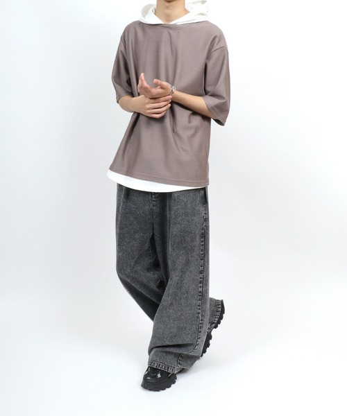 ANPAS(アンパス)の「Dry Fabric Moss Stitch Fake Layered Hoodie/ドライ 鹿の子 フェイクレイヤード Tパーカー メンズ レディース(パーカー・メンズ・ブルー/ライトグレー/ブラウン/グリーン・M/L/LL)」の11枚目の写真