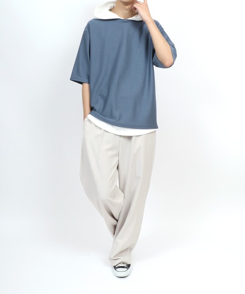 ANPAS(アンパス)の「Dry Fabric Moss Stitch Fake Layered Hoodie/ドライ 鹿の子 フェイクレイヤード Tパーカー メンズ レディース(パーカー・メンズ・ブルー/ライトグレー/ブラウン/グリーン・M/L/LL)」の19枚目の写真