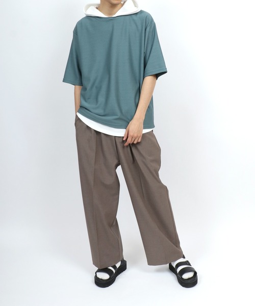 ANPAS(アンパス)の「Dry Fabric Moss Stitch Fake Layered Hoodie/ドライ 鹿の子 フェイクレイヤード Tパーカー メンズ レディース(パーカー・メンズ・ブルー/ライトグレー/ブラウン/グリーン・M/L/LL)」の12枚目の写真