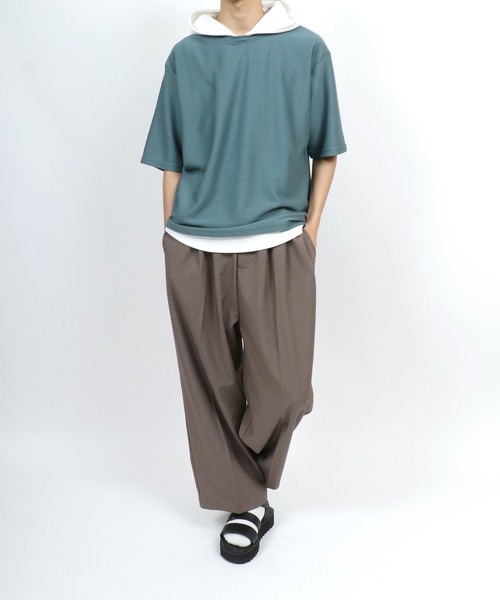 ANPAS(アンパス)の「Dry Fabric Moss Stitch Fake Layered Hoodie/ドライ 鹿の子 フェイクレイヤード Tパーカー メンズ レディース(パーカー・メンズ・ブルー/ライトグレー/ブラウン/グリーン・M/L/LL)」の13枚目の写真