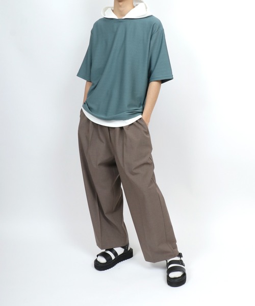 ANPAS(アンパス)の「Dry Fabric Moss Stitch Fake Layered Hoodie/ドライ 鹿の子 フェイクレイヤード Tパーカー メンズ レディース(パーカー・メンズ・ブルー/ライトグレー/ブラウン/グリーン・M/L/LL)」の15枚目の写真