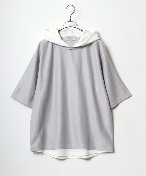 ANPAS(アンパス)の「Dry Fabric Moss Stitch Fake Layered Hoodie/ドライ 鹿の子 フェイクレイヤード Tパーカー メンズ レディース(パーカー・メンズ・ブルー/ライトグレー/ブラウン/グリーン・M/L/LL)」の22枚目の写真
