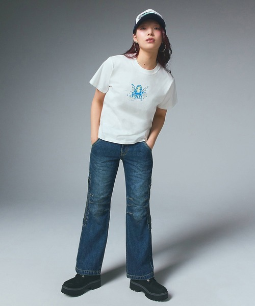 X-girl(エックスガール)の「SIDE VENTILATION FLARE DENIM PANTS(デニムパンツ・レディース・インディゴブルー/ブラック・S/M)」の8枚目の写真