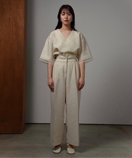 I_am（アイアム）の「high waist tweed like tuck pants / ハイウエストツイードライクタックパンツ（その他パンツ・レディース・アイボリー/ブラック・MEDIUM）」の6枚目の写真