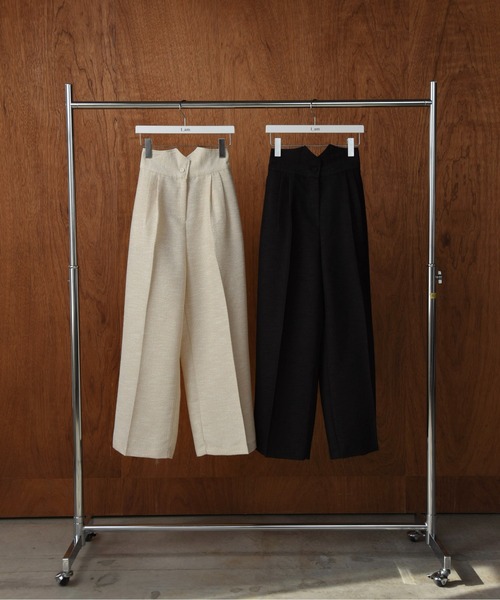 I_am（アイアム）の「high waist tweed like tuck pants / ハイウエストツイードライクタックパンツ（その他パンツ・レディース・アイボリー/ブラック・MEDIUM）」の4枚目の写真
