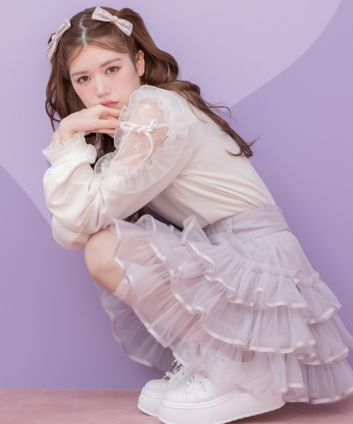 couture BY ROJITA（クチュールバイロジータ）の「チュール肩透かしトップス（Tシャツ/カットソー・レディース・ホワイト/ブラック/ベージュ・FREE）」の2枚目の写真