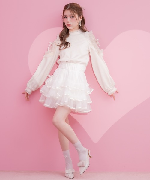 couture BY ROJITA（クチュールバイロジータ）の「チュール肩透かしトップス（Tシャツ/カットソー・レディース・ホワイト/ブラック/ベージュ・FREE）」の7枚目の写真