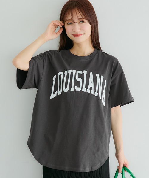 coca(coca)(コカ)の「テールカットカレッジビッグTシャツ(Tシャツ/カットソー・レディース・ライトベージュ/ホワイト/ライトグレー/チャコール・S/L/M)」の3枚目の写真