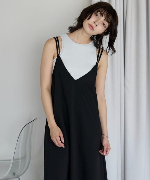 Deuxieme Classe silk dress キャミワンピース ブラック ブラックツーポケットキャミワンピース | レディース