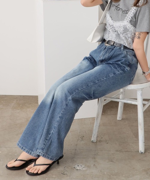 ROOPTOKYO(ループトウキョウ)の「ヴィンテージ風 デニムパンツ 秋物 秋服 2026年秋冬(デニムパンツ・レディース・ブラック/ライトブルー/ブルー・FREE)」の1枚目の写真