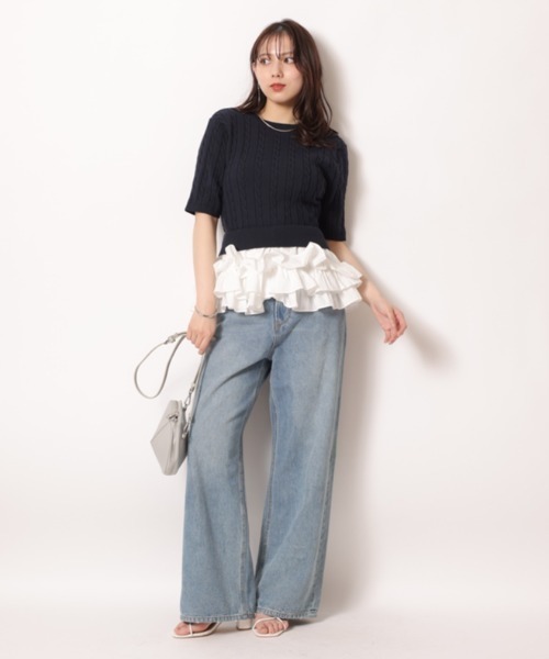 Mystrada(マイストラーダ)の「ペプラムドッキングニット(ニット/セーター・レディース・ライトグレー/ネイビー・38)」の4枚目の写真
