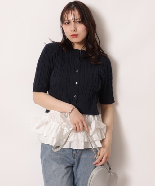 Mystrada(マイストラーダ)の「ペプラムドッキングニット(ニット/セーター・レディース・ライトグレー/ネイビー・38)」の5枚目の写真