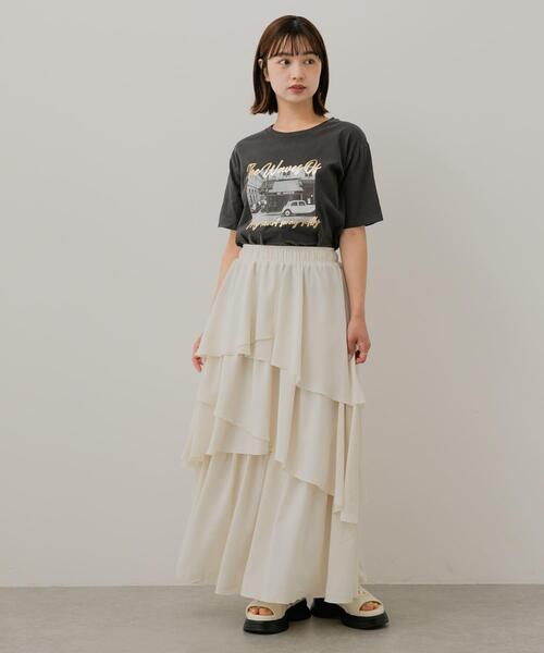 SENSE OF PLACE by URBAN RESEARCH(センスオブプレイスバイアーバンリサーチ)の「アシメティアードスカート(スカート・レディース・モカ/アイボリー/ブラック・ONE)」の8枚目の写真