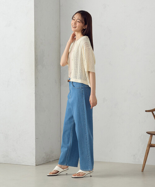 COMME CA ISM（コムサイズム）の「透かし柄半袖ニットシャツ（ニット/セーター・レディース・アイボリー/ブラック・FREE）」の13枚目の写真