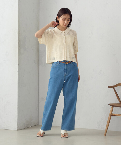 COMME CA ISM（コムサイズム）の「透かし柄半袖ニットシャツ（ニット/セーター・レディース・アイボリー/ブラック・FREE）」の14枚目の写真