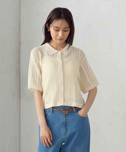 COMME CA ISM（コムサイズム）の「透かし柄半袖ニットシャツ（ニット/セーター・レディース・アイボリー/ブラック・FREE）」の15枚目の写真