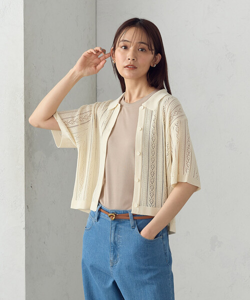 COMME CA ISM（コムサイズム）の「透かし柄半袖ニットシャツ（ニット/セーター・レディース・アイボリー/ブラック・FREE）」の16枚目の写真