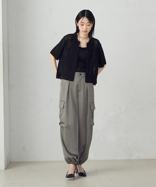 COMME CA ISM（コムサイズム）の「透かし柄半袖ニットシャツ（ニット/セーター・レディース・アイボリー/ブラック・FREE）」の18枚目の写真