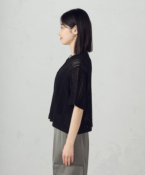 COMME CA ISM（コムサイズム）の「透かし柄半袖ニットシャツ（ニット/セーター・レディース・アイボリー/ブラック・FREE）」の5枚目の写真