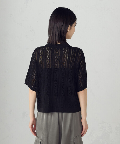 COMME CA ISM（コムサイズム）の「透かし柄半袖ニットシャツ（ニット/セーター・レディース・アイボリー/ブラック・FREE）」の6枚目の写真
