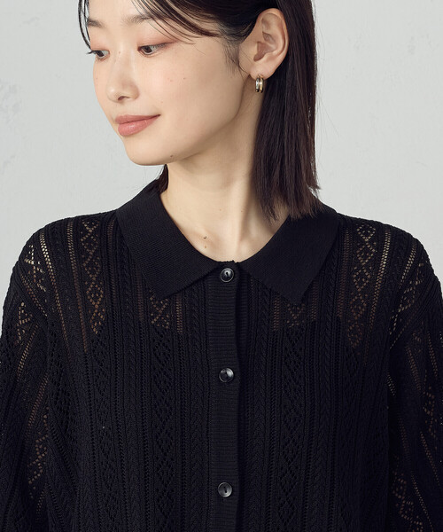 COMME CA ISM（コムサイズム）の「透かし柄半袖ニットシャツ（ニット/セーター・レディース・アイボリー/ブラック・FREE）」の7枚目の写真