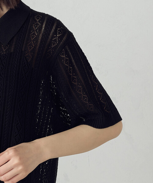 COMME CA ISM（コムサイズム）の「透かし柄半袖ニットシャツ（ニット/セーター・レディース・アイボリー/ブラック・FREE）」の8枚目の写真